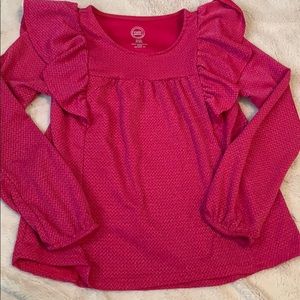 Girls Pink Sparkle Top with ruffle sleeves